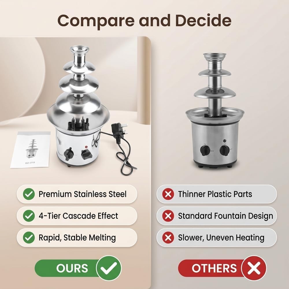 4 Tier Chocolate Fountain Machine Electric Fondue Maker Party Melter