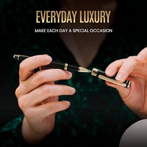 Luxury Rollerball Pen Black Lacquer Gold Trim Medium Gift