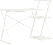 Z-Shaped Computer Desk with 3 Shelves 116x50x93cm White Home Office Workstation