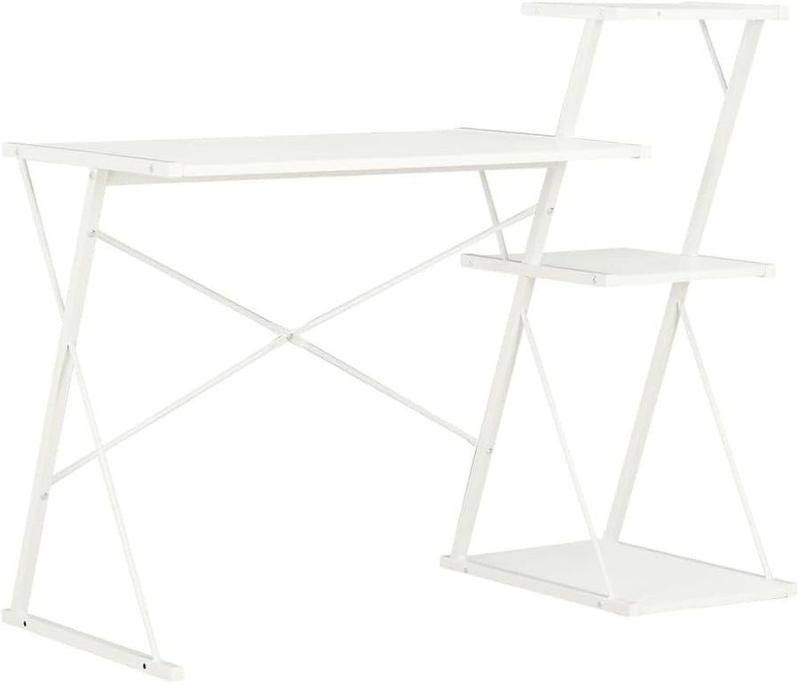 Z-Shaped Computer Desk with 3 Shelves 116x50x93cm White Home Office Workstation