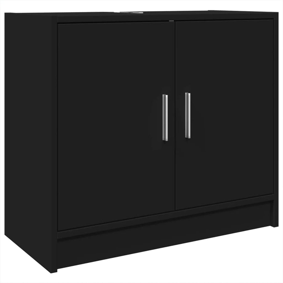 Black Under Sink Bathroom Cabinet – Modern Double Door Vanity Storage Unit 63cm