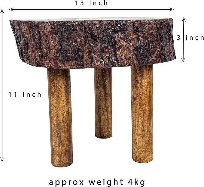 Rustic Solid Wood Tree Trunk Plant Stand 3-Leg Natural Slice Display Table