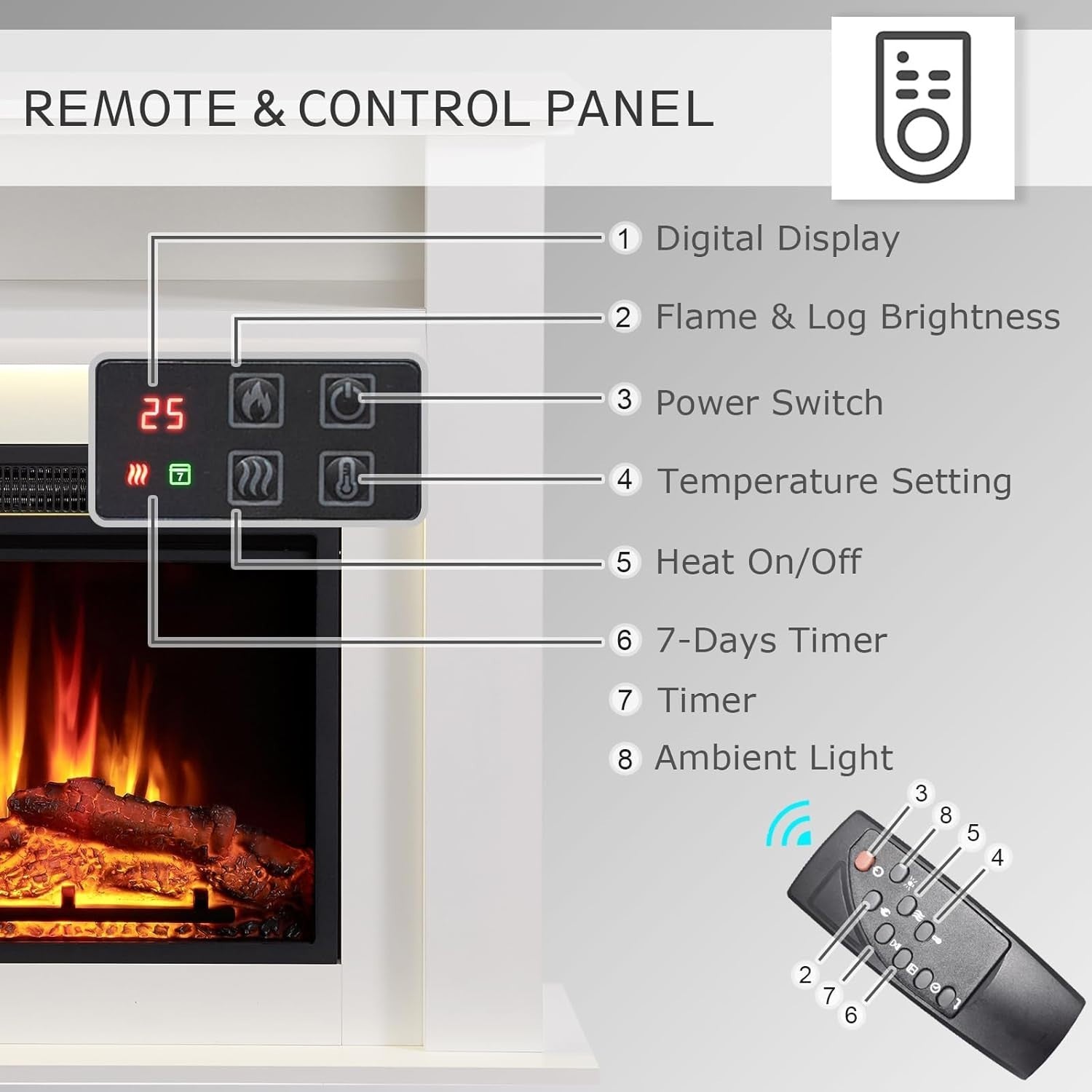 Electric Fireplace Suite Heater White 39” LED Flame Freestanding Fire