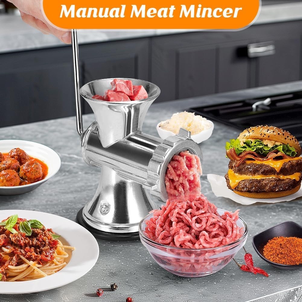 Manual Meat Grinder Sausage Stuffer Aluminium Hand Mincer Silver