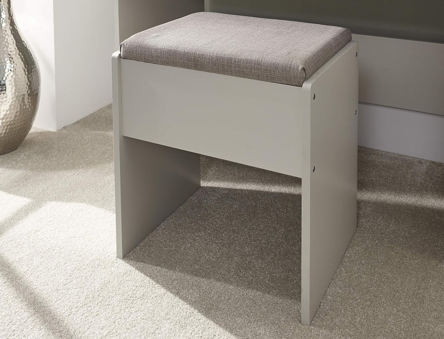 Grey Modern Vanity Dressing Table Set Mirror Stool 2 Drawers Bedroom Furniture