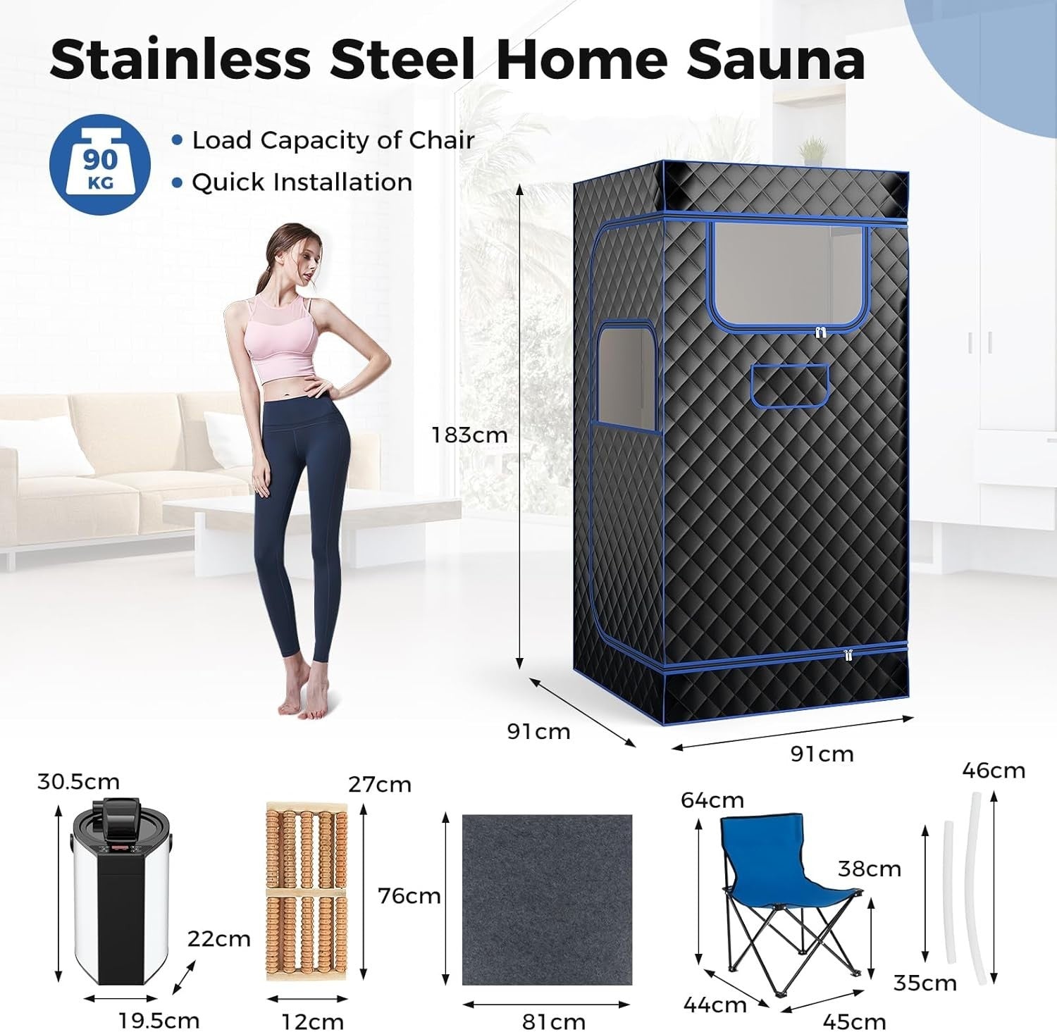 Portable Home Steam Sauna Tent w/ 3L Steamer – Full Body Detox Spa (Black)