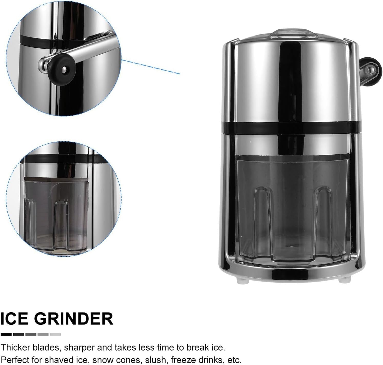 Manual Ice Crusher Hand Crank Snow Cone Slush Maker Stainless Steel