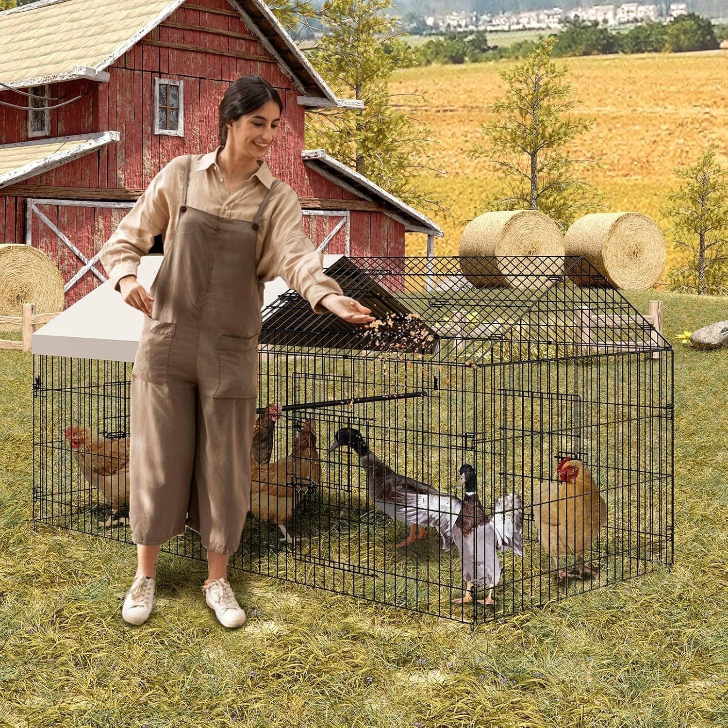 2.2x1x1m Metal Chicken Coop Run w 600D Waterproof Cover