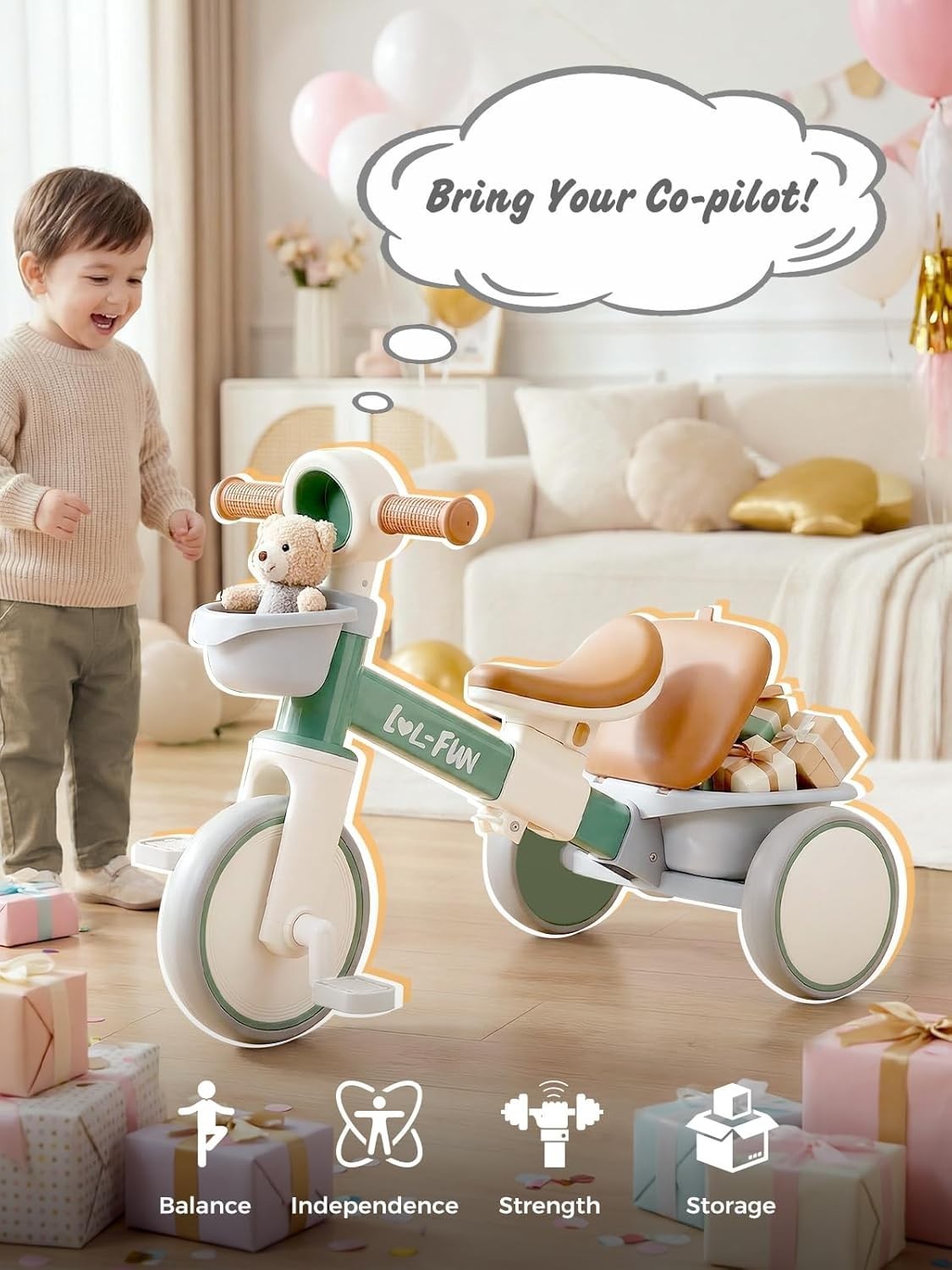Kids Tricycle Toddler Bike Adjustable Seat Storage Baskets 1-4 Years