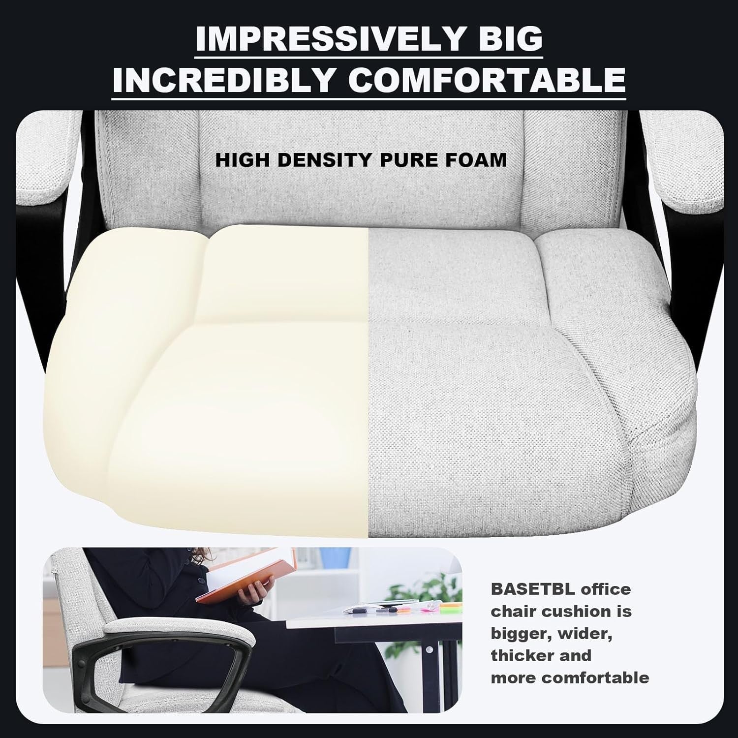 Ergonomic Office Chair S-Back Adjustable Height Rolling Desk Swivel Fabric Grey