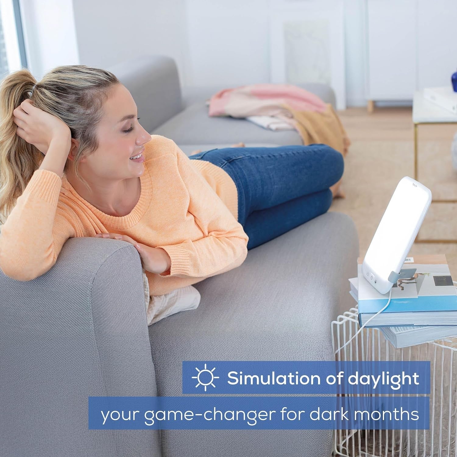White SAD Light Therapy Lamp 10000 Lux Daylight Simulation Dimmer Stand