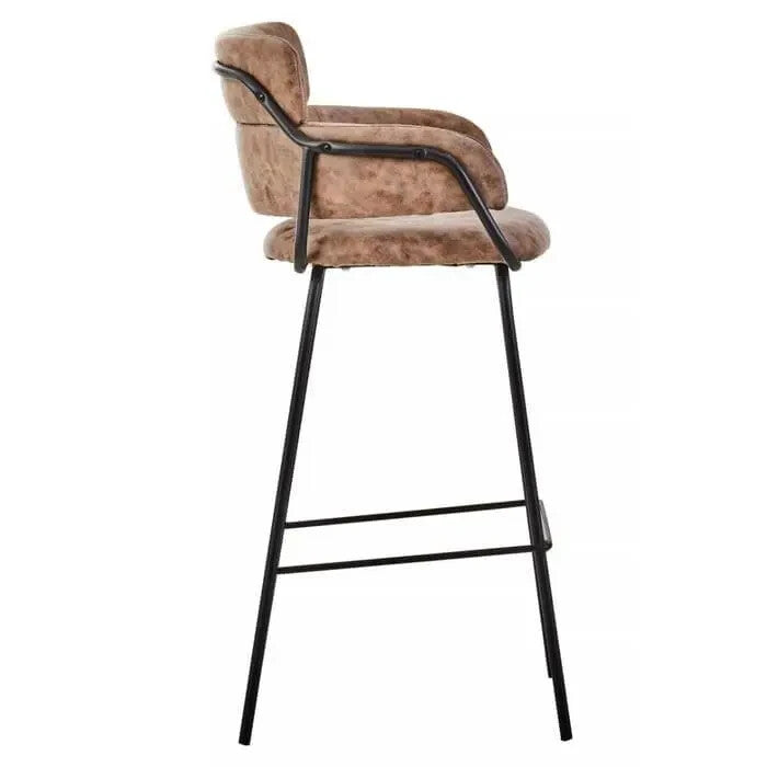 Brown Faux Leather Bar Stool Padded Seat with Arms & Metal Legs 96cm High