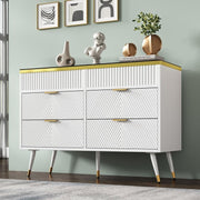Modern 6 Drawer Dresser Sideboard Cabinet Amber Glass Top Storage Unit