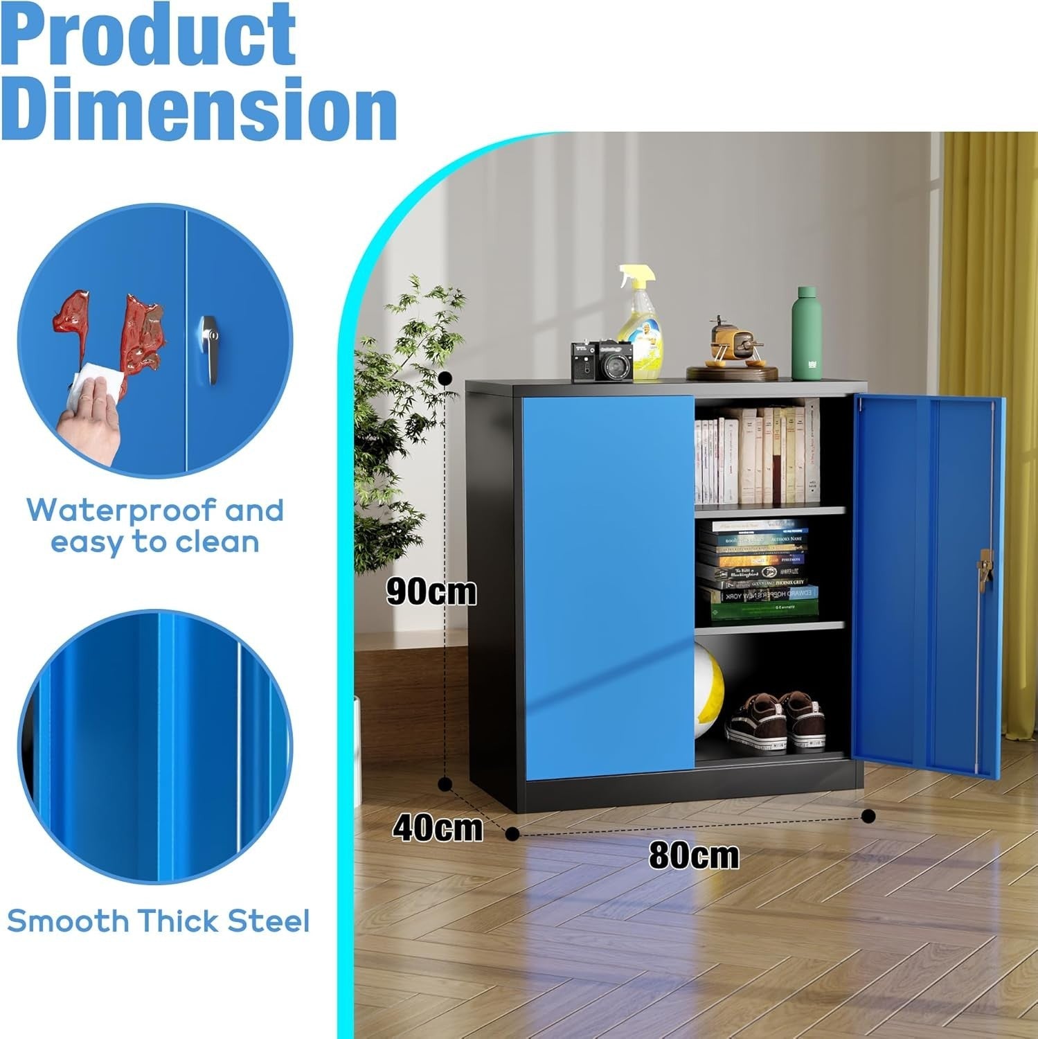 Lockable Metal Storage Cabinet 90cm Steel Office Tool Cupboard Shelves