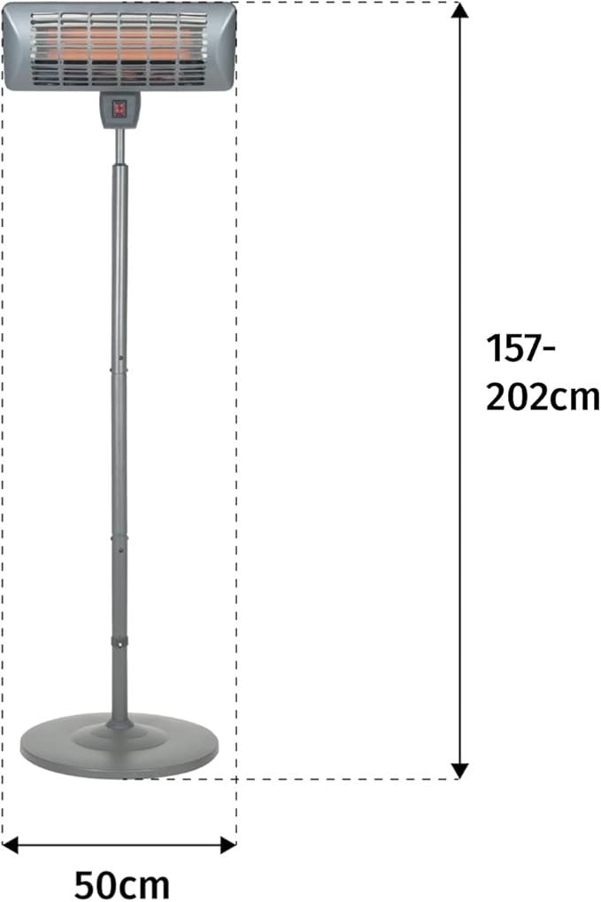 Outdoor Electric Patio Heater 2000W Quartz Standing Adjustable Height IP24