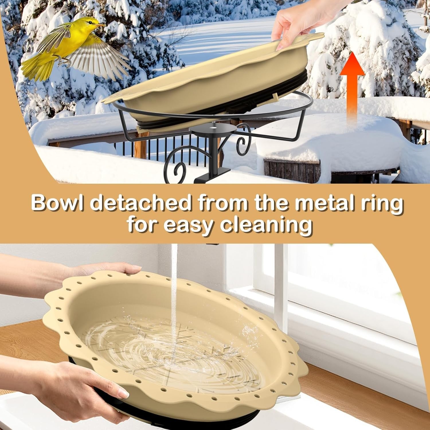 Heated Bird Bath for Winter 100W Thermostat Deck Mount Outdoor Water Feeder