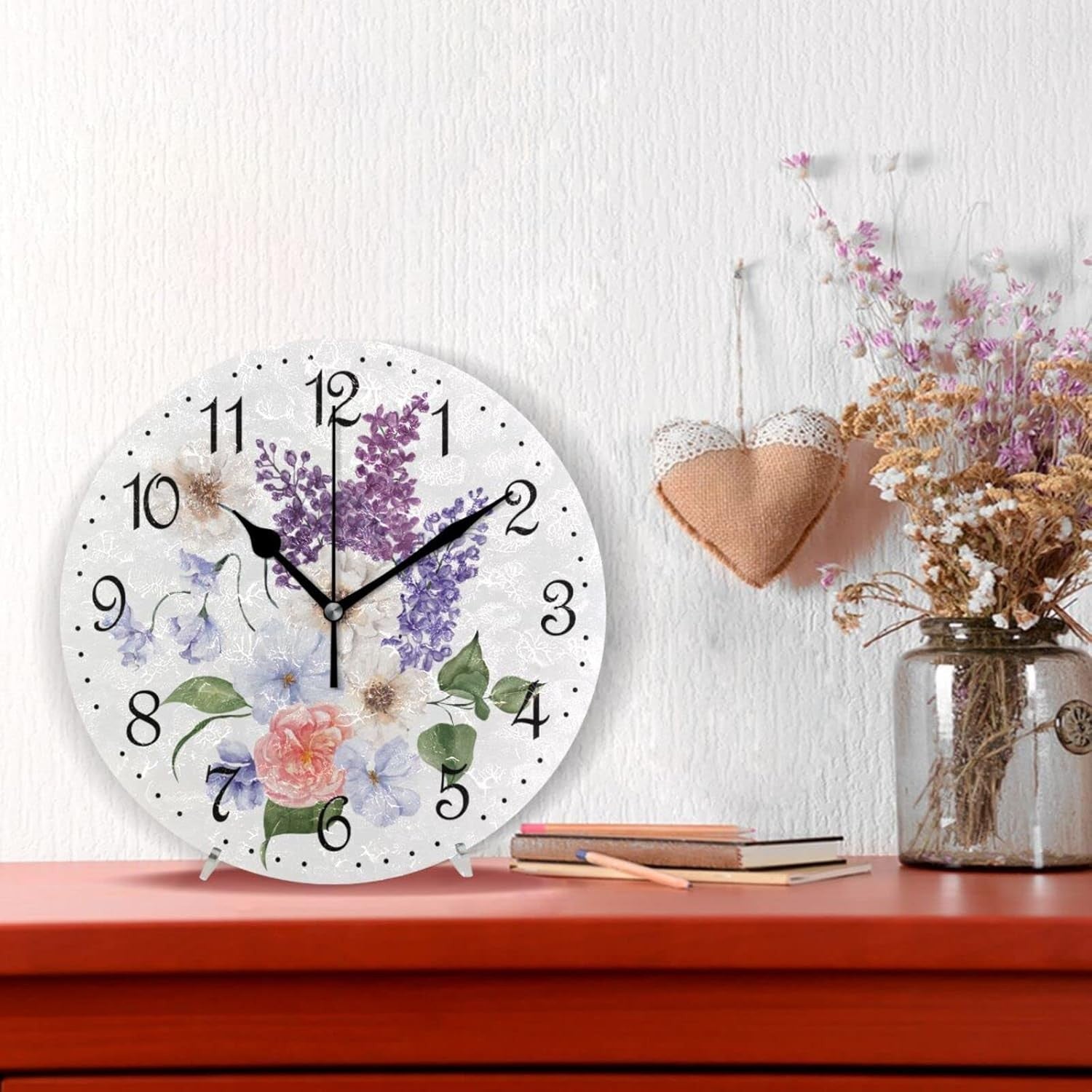 25cm Floral Wall Clock – Silent Non-Ticking Spring Flower Decorative Home Decor