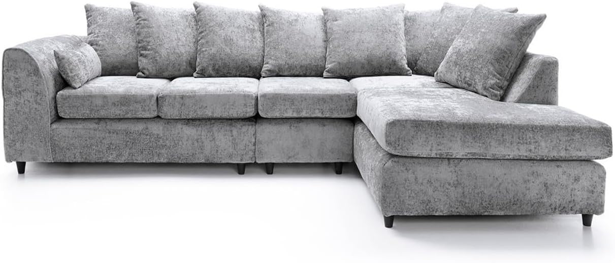 5 Seater L Shape Sofa Corner Unit – Light Grey RH Scatter Back Couch