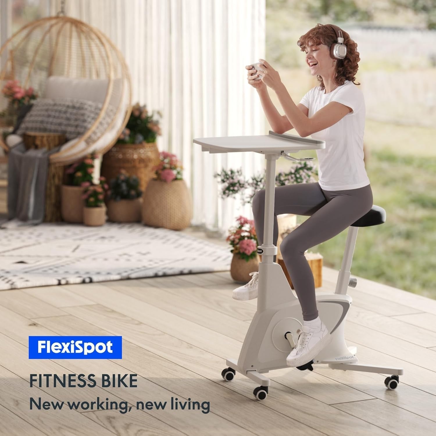 3-in-1 Indoor Desk Exercise Bike w/ Adjustable Seat, Quiet Pedals & Workstation