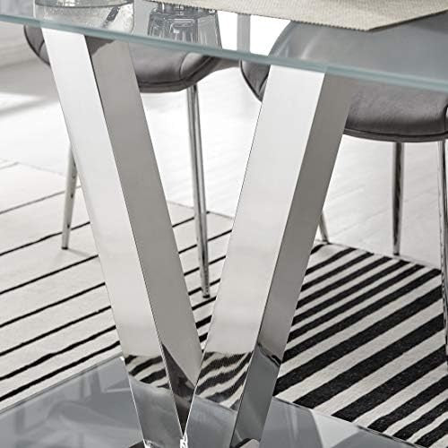 Modern Grey Glass Dining Table Rectangular 140x80cm Chrome Frame Space Saving