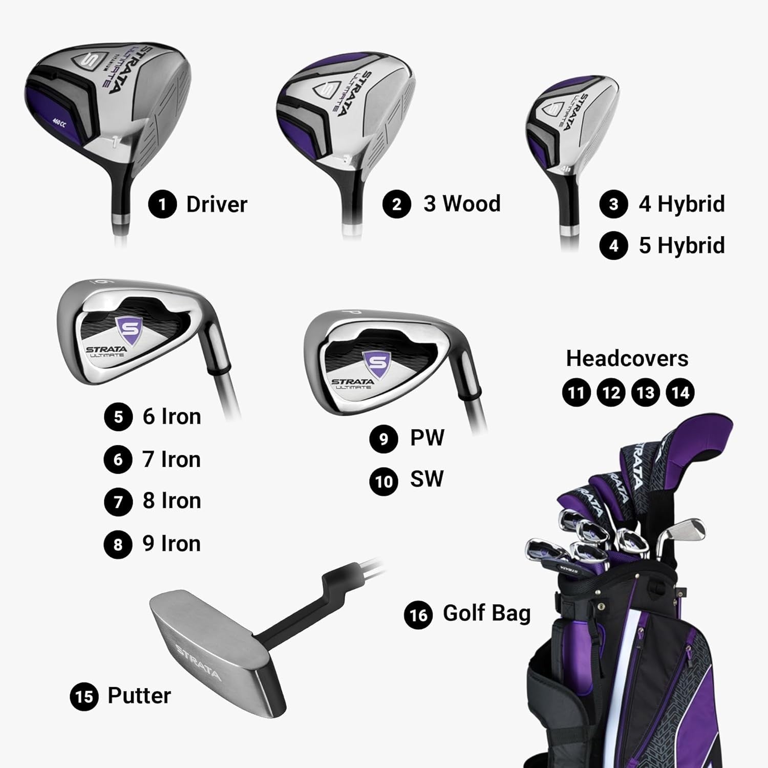 Ladies Right Hand Golf Club Set 16pc Driver Hybrids Irons Putter Stand Bag