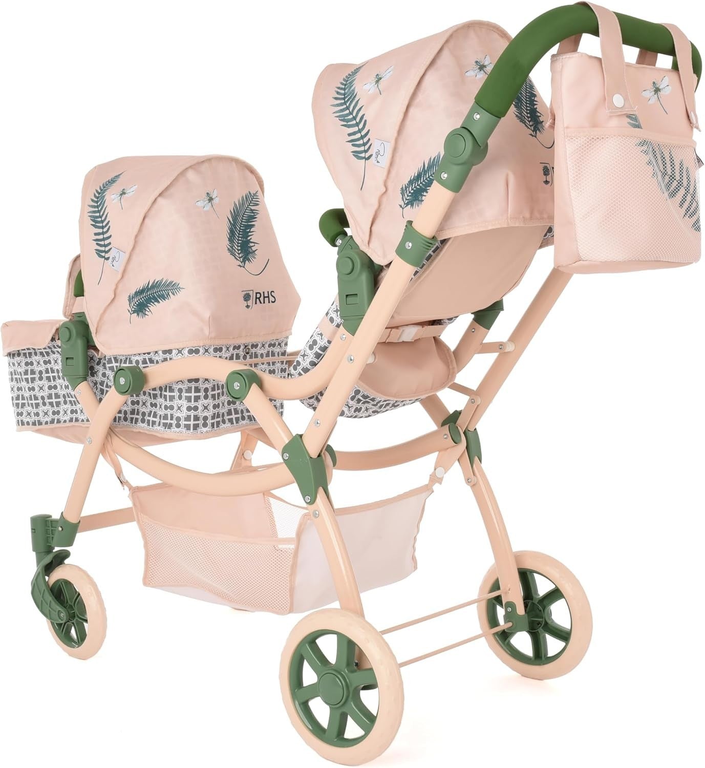Eco Twin Dolls Pram Adjustable Handle 69–84cm, Recycled Fabric Toy 3+