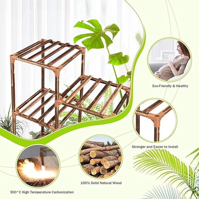 Tall Wooden Plant Stand Indoor Outdoor Multi-Level Flower Shelf Rack