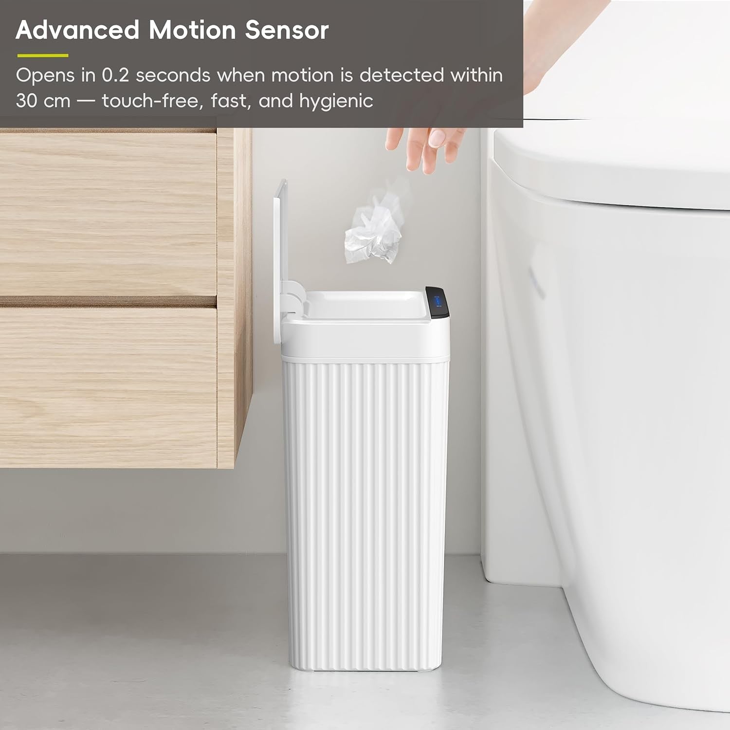 10L Slim Touchless Bathroom Bin Motion Sensor Waterproof White