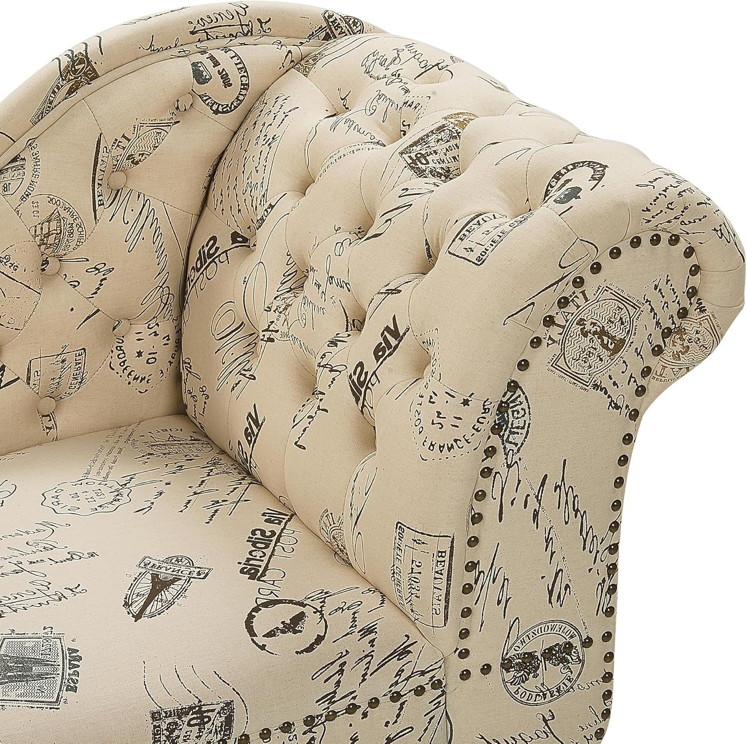 Vintage Right Hand Chaise Lounge Beige Polyester Fabric Tufted Backrest