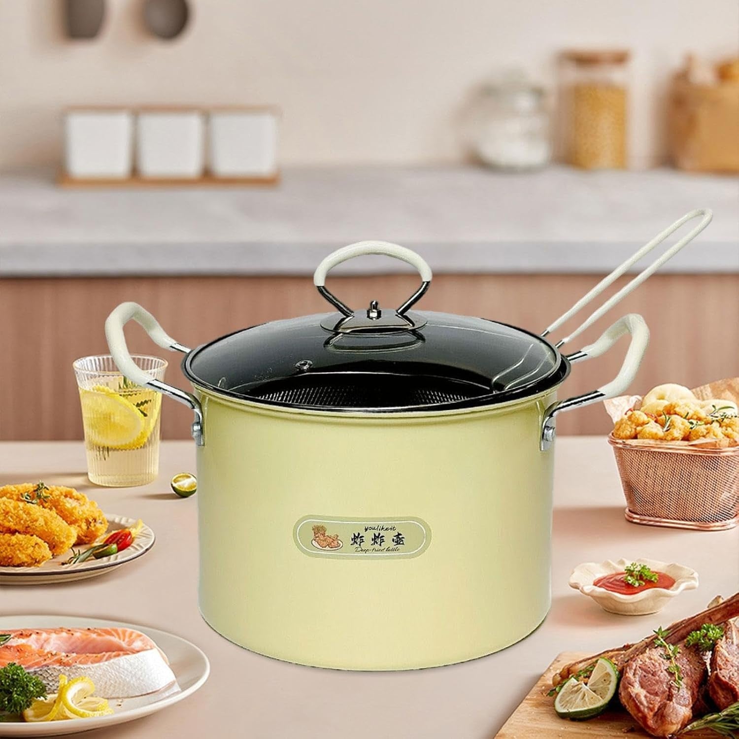 Deep Fryer Pot 5.2L With Removable Strainer Camping Restaurant Fry Pan
