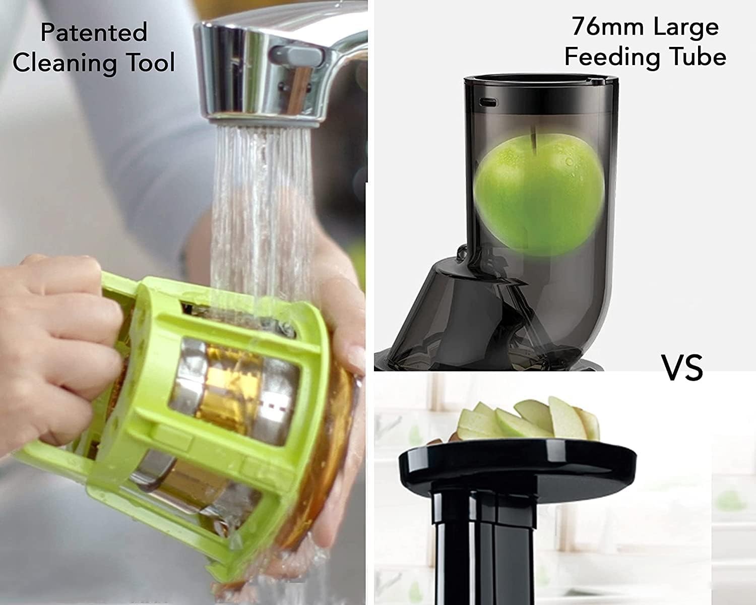 Cold Press Juicer 76mm Wide Feed Chute Whole Fruit Quiet Easy Clean