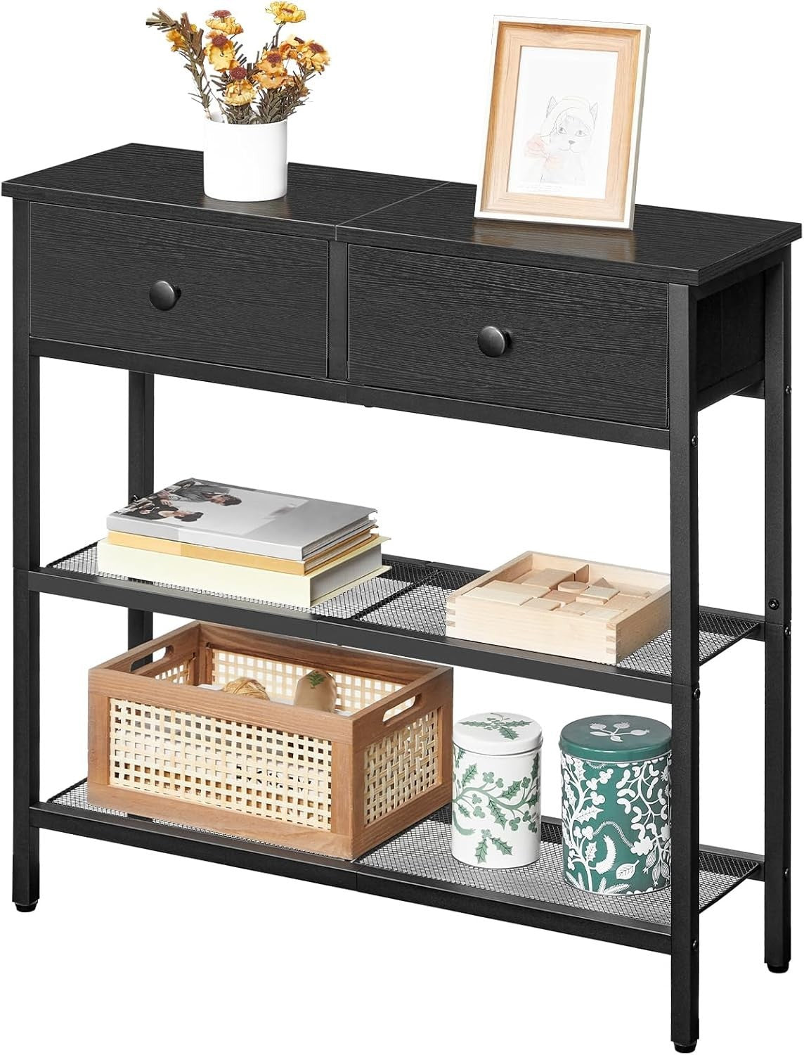 Slim Console Table with 2 Drawers, Storage Shelves, Compact Hallway & Living Roo
