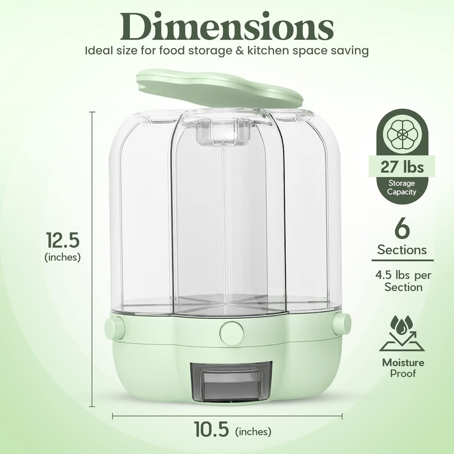 25LB 6 Compartment Rotating Rice Grain Dispenser
