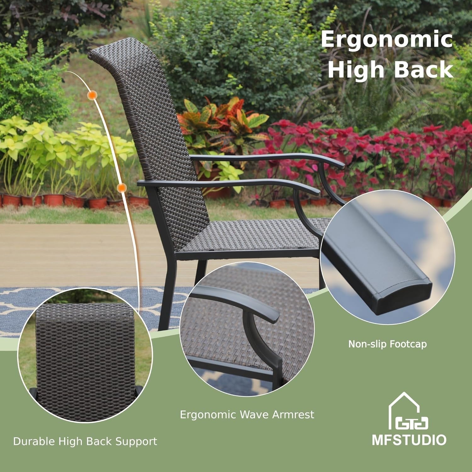 High Back Rattan Patio Dining Chairs Set of 6 All-Weather Garden Seating