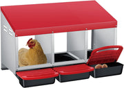 3 Chamber Galvanised Steel Chicken Nest Box Pull Out Tray Red