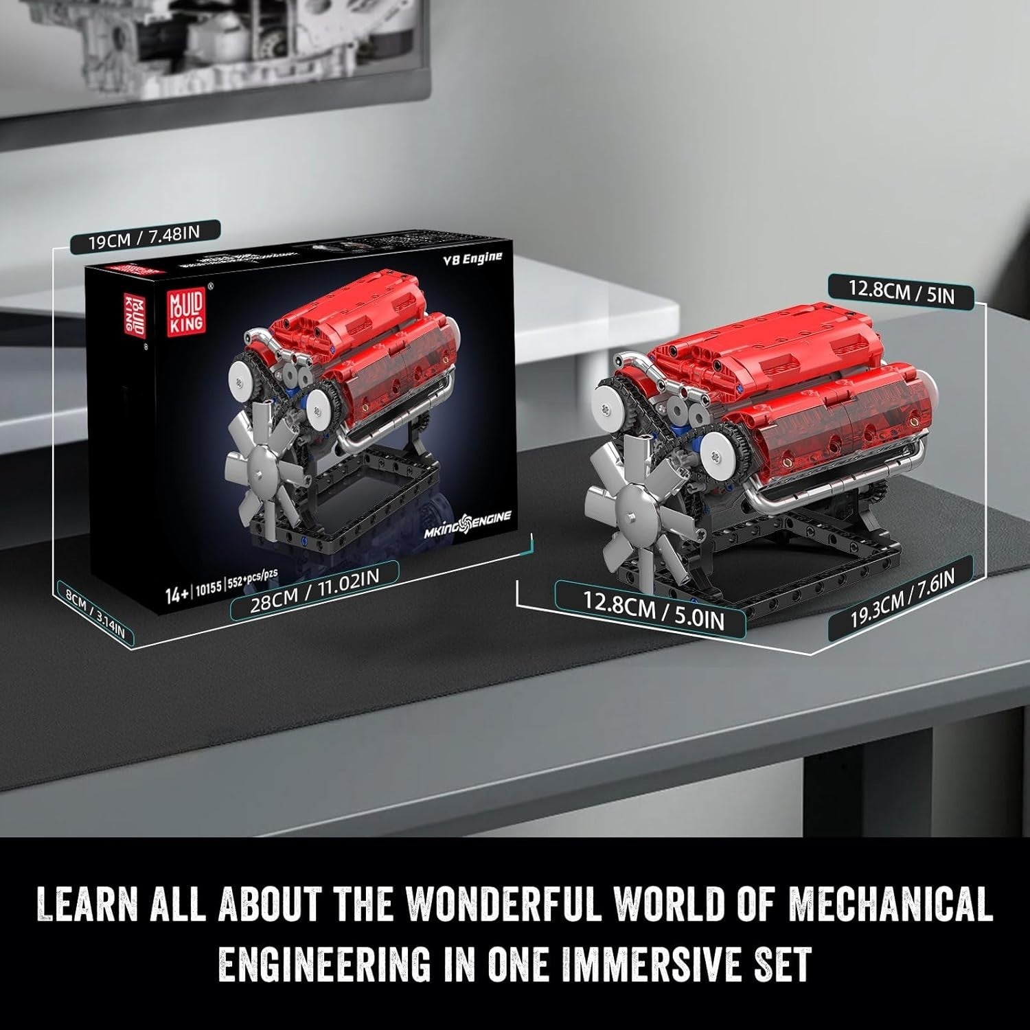 Buildable V8 Engine Model Kit 552pcs | DIY Petrol Engine Toy Gift Set