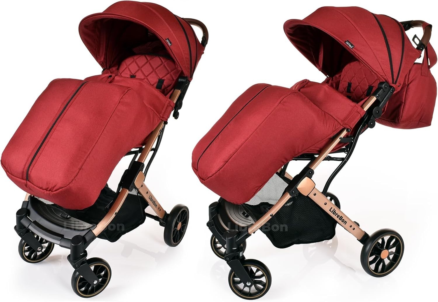 Lightweight Travel Baby Stroller One Hand Fold Compact Buggy Red Gold