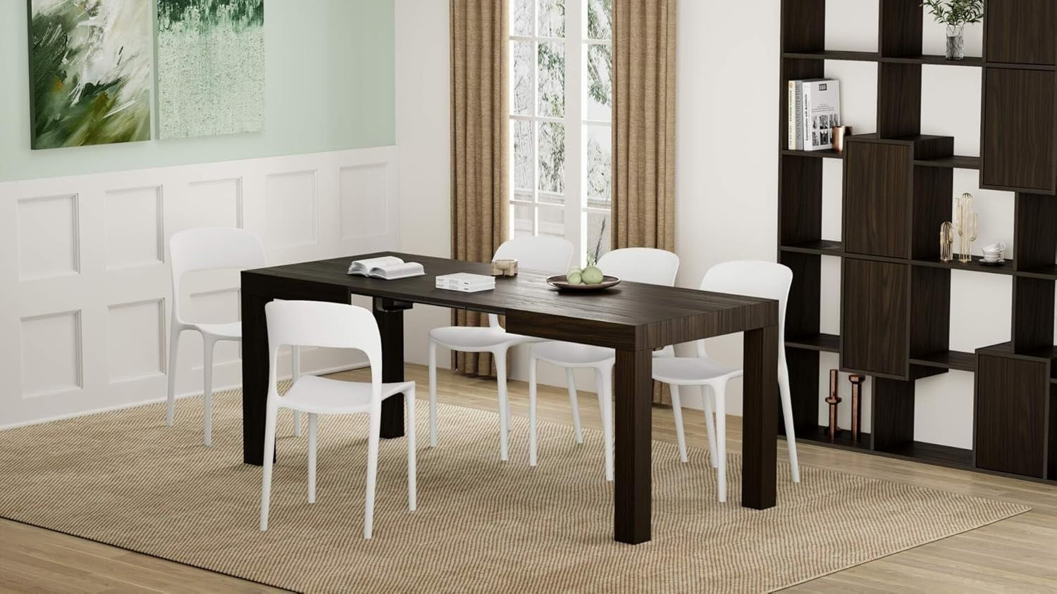 Extendable Dark Walnut Dining Table 8Seater Wood Modern SpaceSaving 120-200cm
