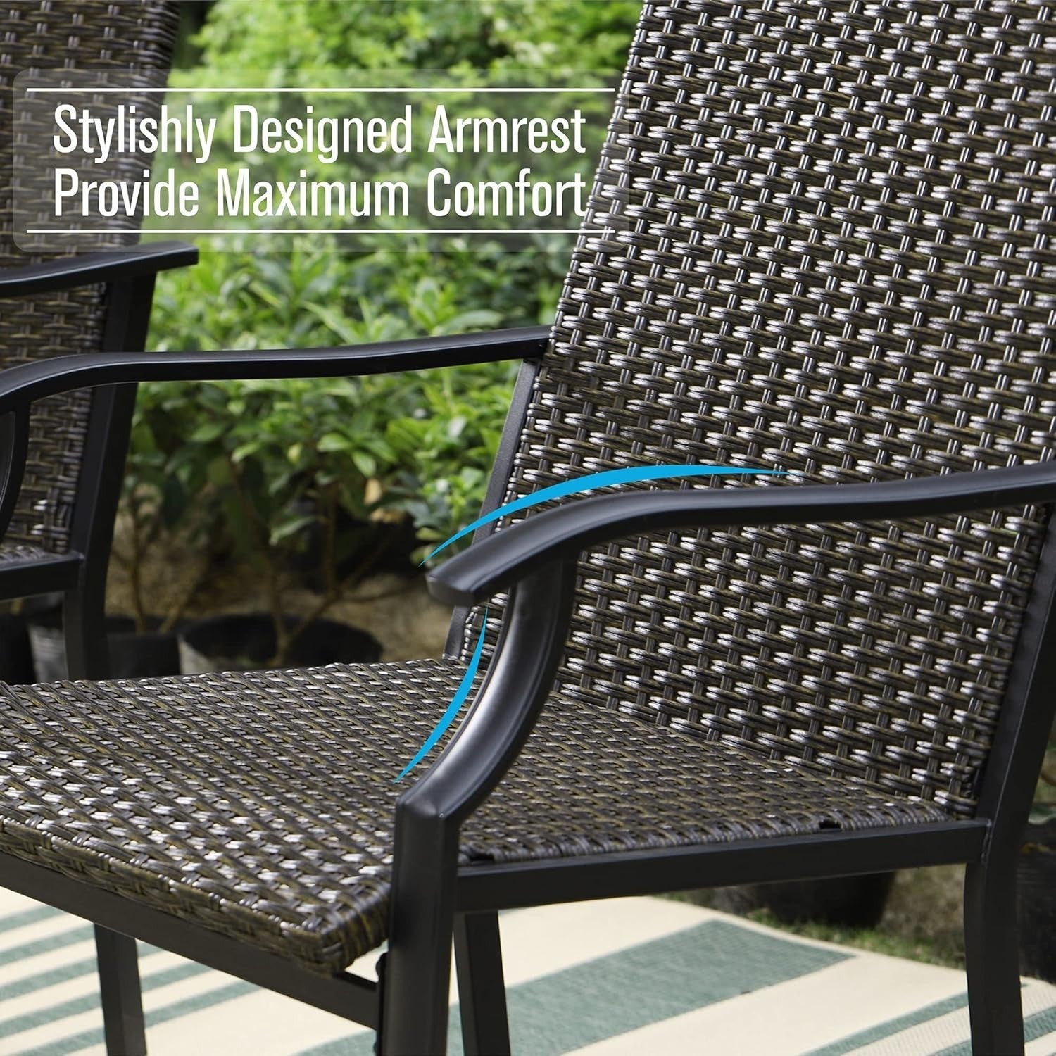 High Back Outdoor Rattan Dining Chairs Set of 2 Weatherproof Patio Seating
