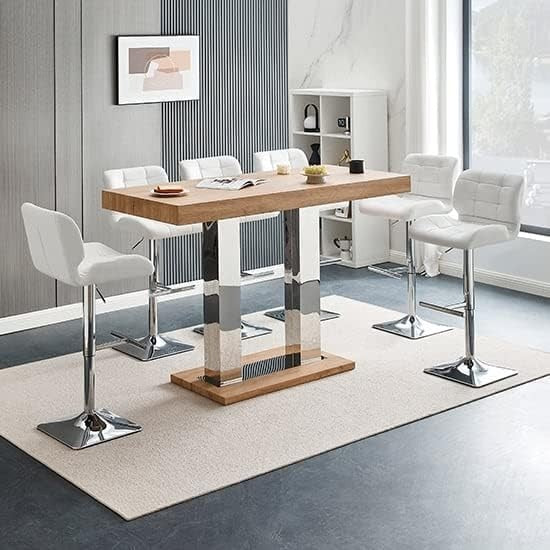 Large Rectangular Bar Table Oak Effect Modern Dining High Table 110cm Space Save