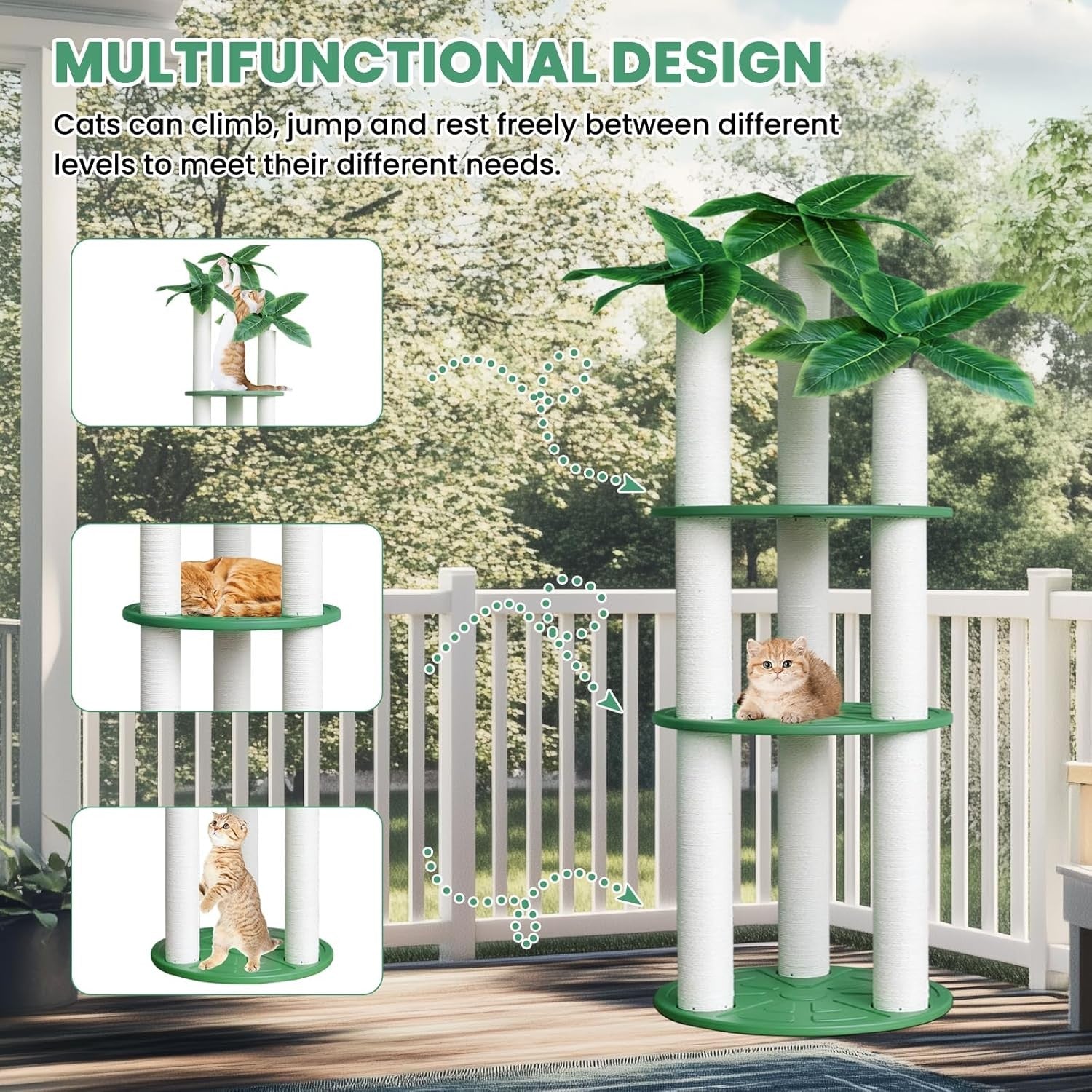 68 Inch Outdoor Cat Tree Tower Waterproof Cylindrical Scratching Post Patio