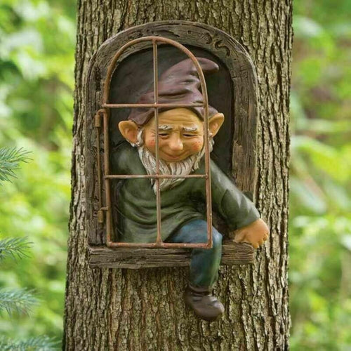 Hanging Elf Tree Gnome Ornament | Funny Resin Window Statue Garden Decor 18cm