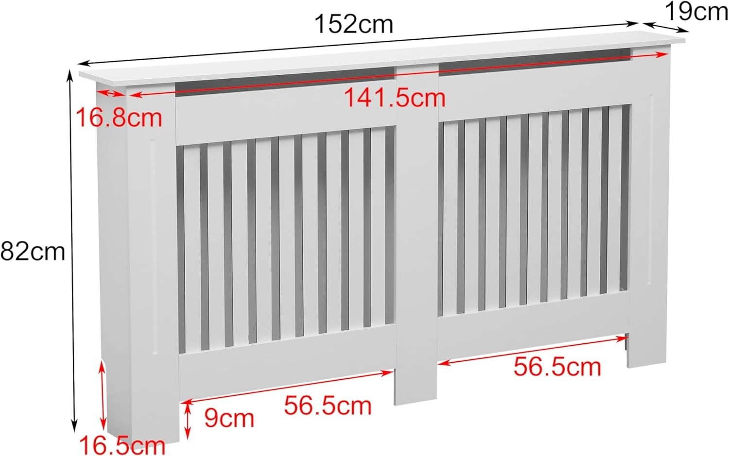 Large White Radiator Cover MDF Slatted Cabinet – Modern Grill Heater Shelf