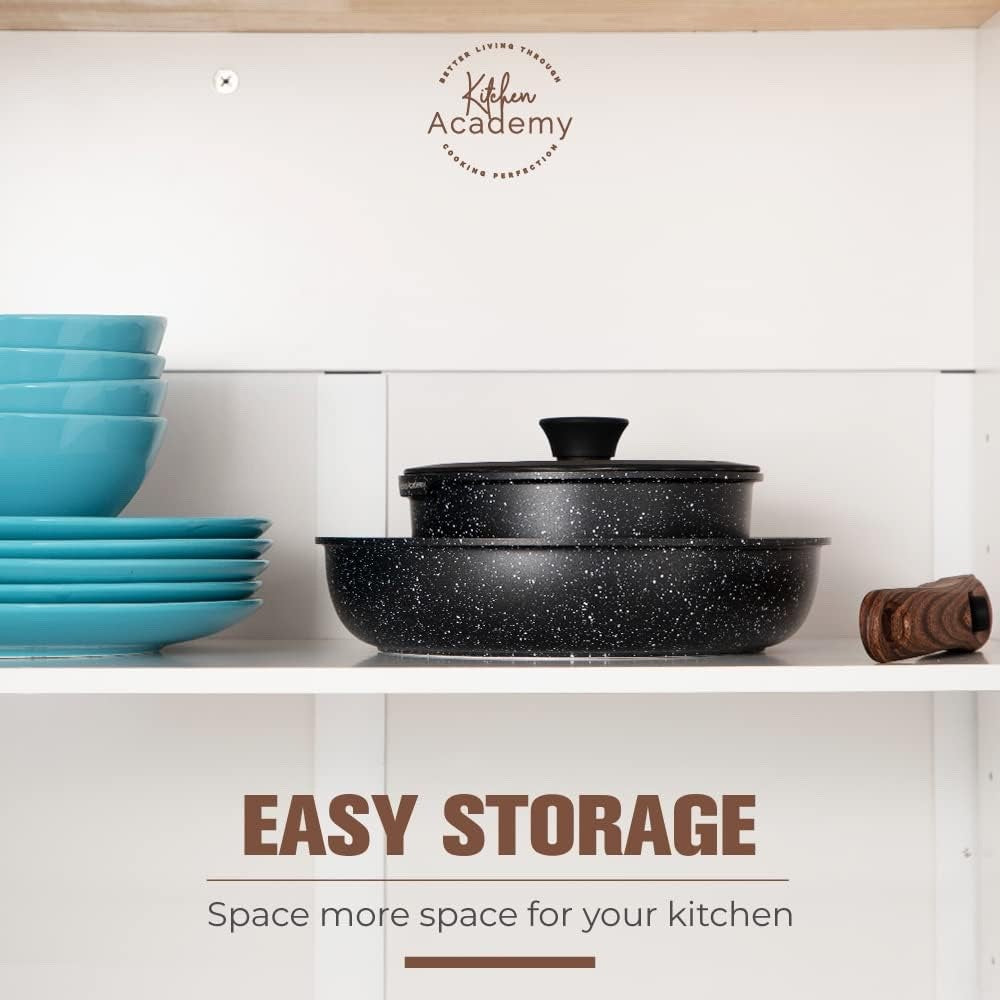 10pcs Black Granite Non Stick Induction Cookware Set with Detachable Handle