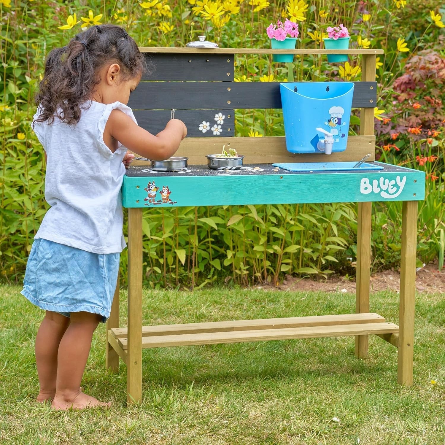 Wooden Mud Kitchen Outdoor Playset w/ Sink Utensils Garden Toy
