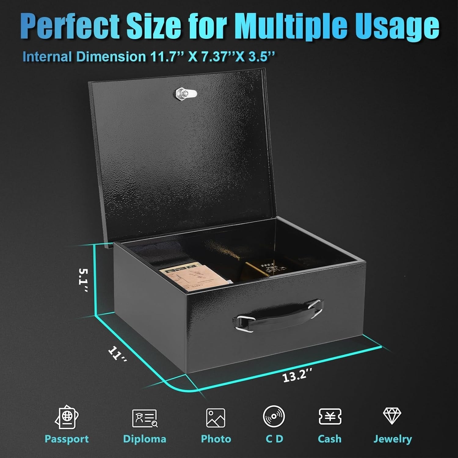 Fire Resistant Document Safe Box Key Lock Waterproof Cash Storage Case