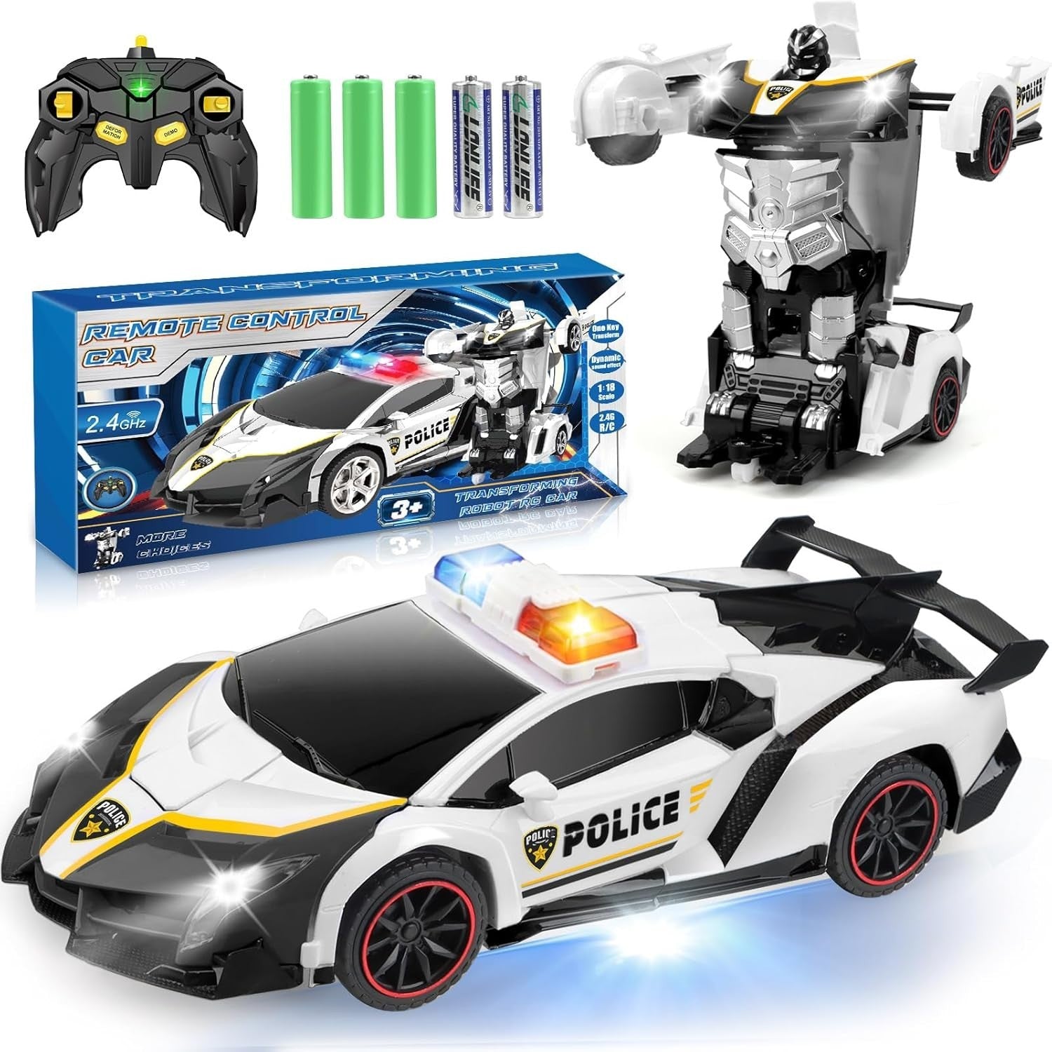 Transforming RC Police Car Robot Toy – Remote Control Car for Kids 3-8