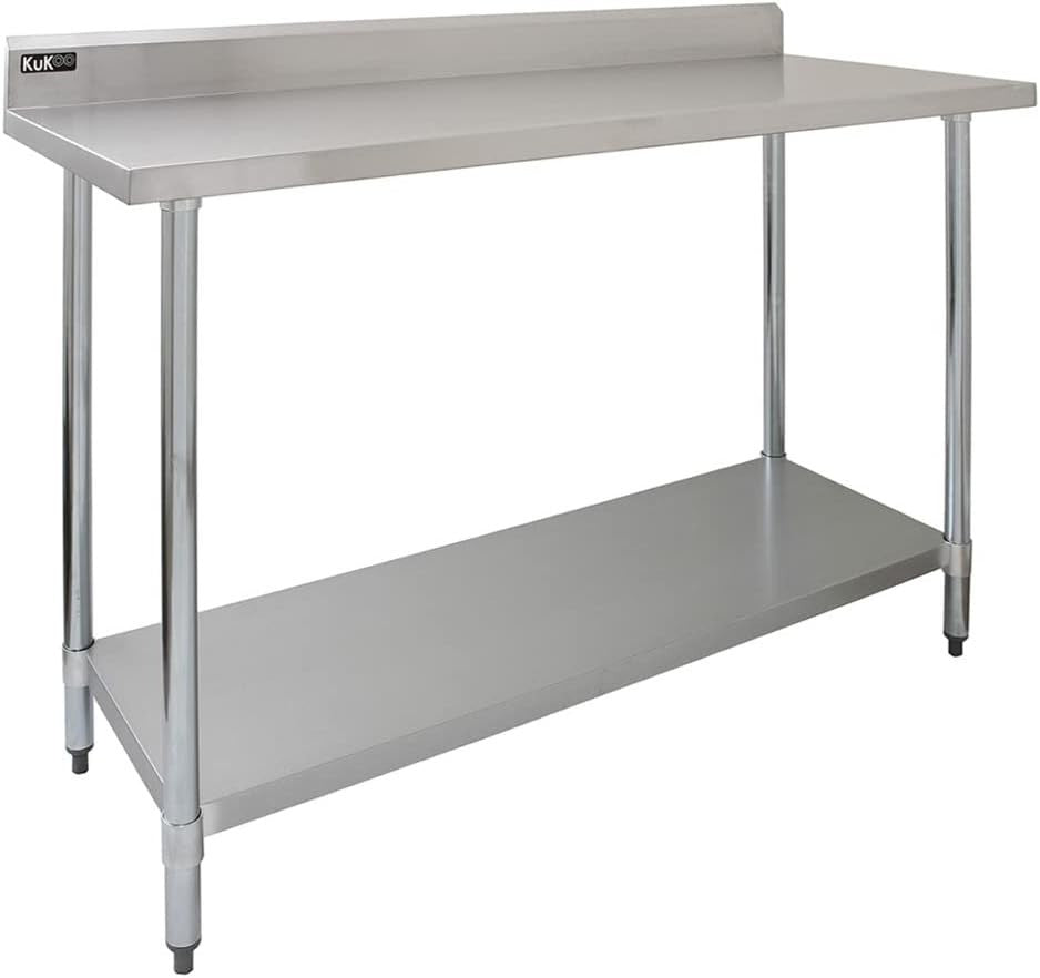 4FT Stainless Steel Catering Prep Table 250kg Bench Shelf Backsplash 120x60