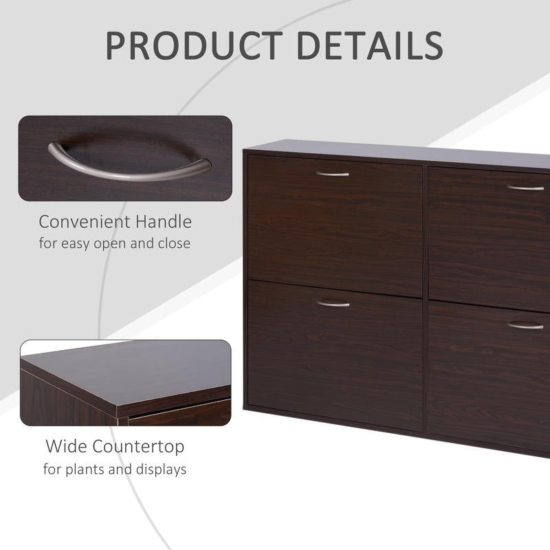 4 Drawer Shoe Cabinet Pull-Down Storage Unit White Hallway Organiser