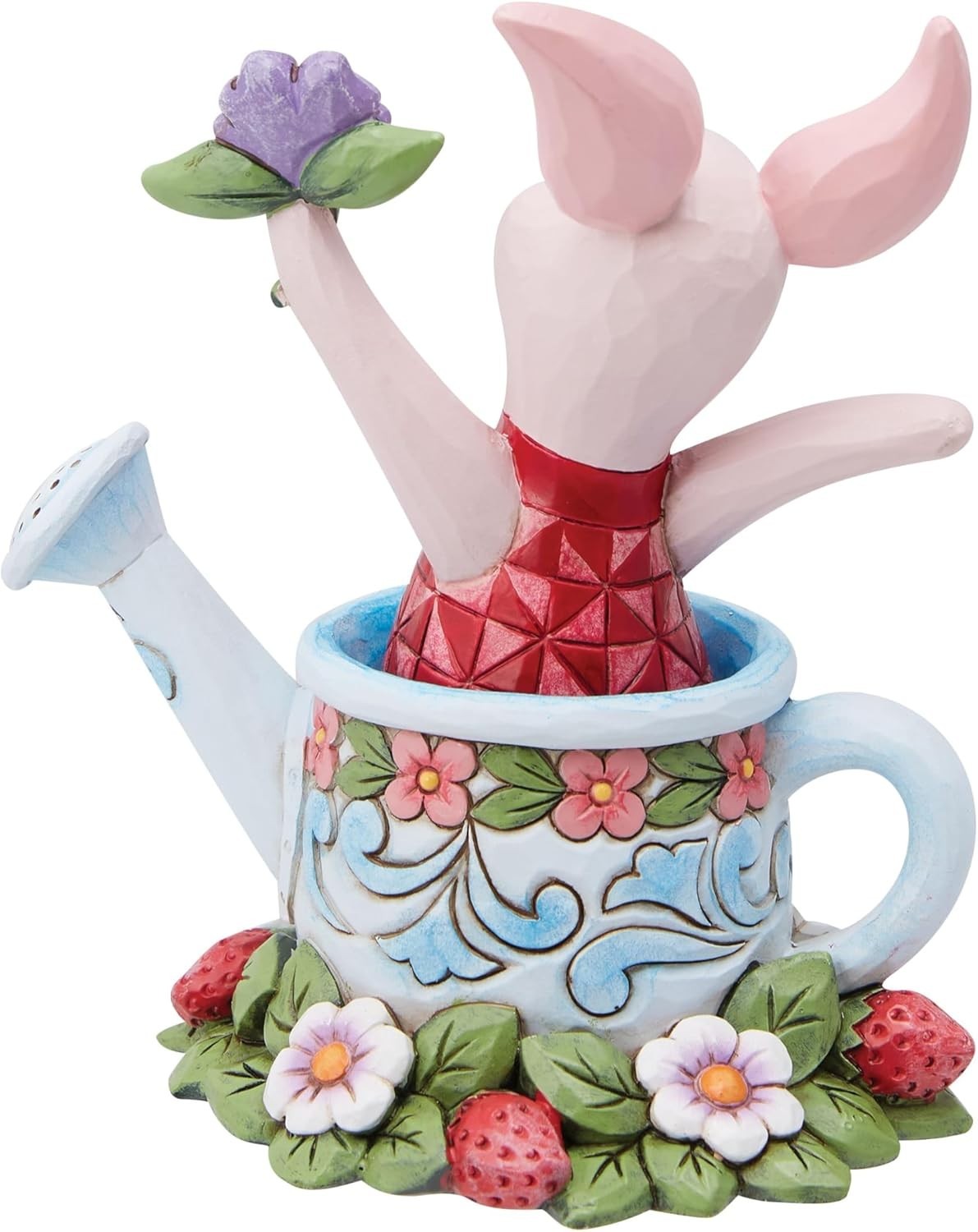 Piglet Watering Can Figurine Ornament • Handcrafted Detail • Floral Home Decor